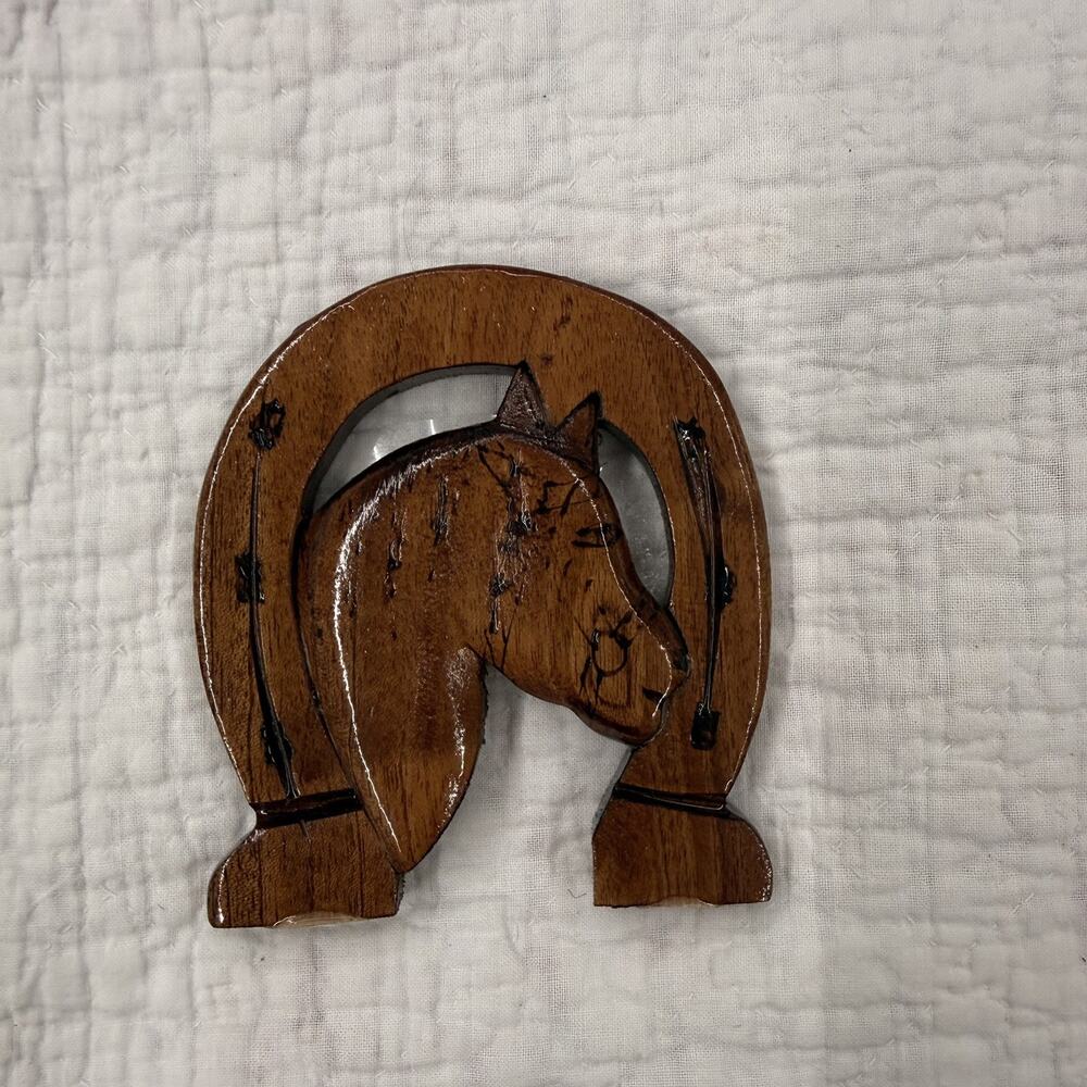 Wooden Carved Horse Wall Hanging Horseshoe
